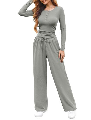 Gracyoga Two Piece Sets for Women Lounge Sets for Women Fall Outfits 2025 Fashion Two Piece Sweatsuits Business Casual Outfits Clothes Grey Large | Amazon (US)