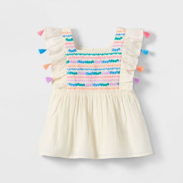 Toddler Girls&#39; Embroidered Short Sleeve Top - Cat &#38; Jack&#8482; White 2T | Target