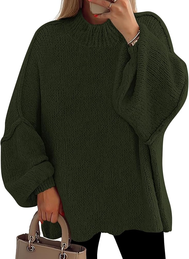 PRETTYGARDEN Women's 2025 Fall Oversized Sweaters Chunky Knit Mock Neck Long Sleeve Casual Trendy... | Amazon (US)
