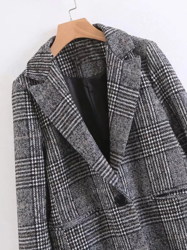 Single Button Plaid Reefer Coat | SHEIN