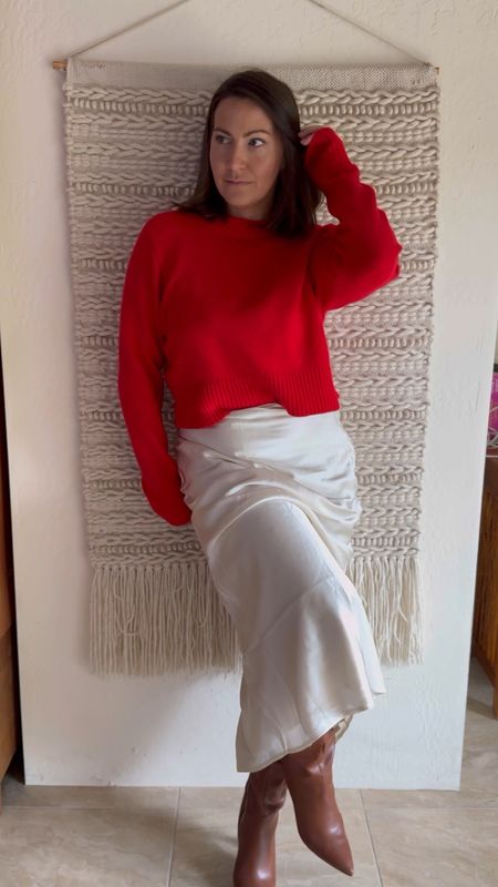 One sweater three holiday outfits 
Satin skirt leather skirt red holiday sweater 90s outfit inspo 

#LTKSeasonal #LTKHoliday #LTKparties