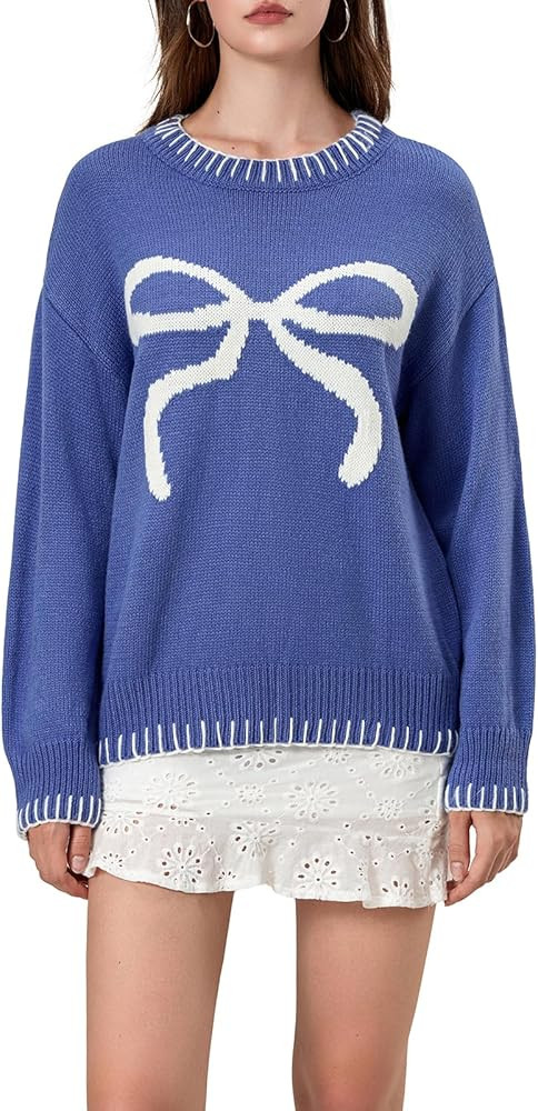 Women Y2K Coquette Bow Sweater Long Sleeve Crewneck Ribbon Pullover E Girl Aesthetic Sweatshirt V... | Amazon (US)