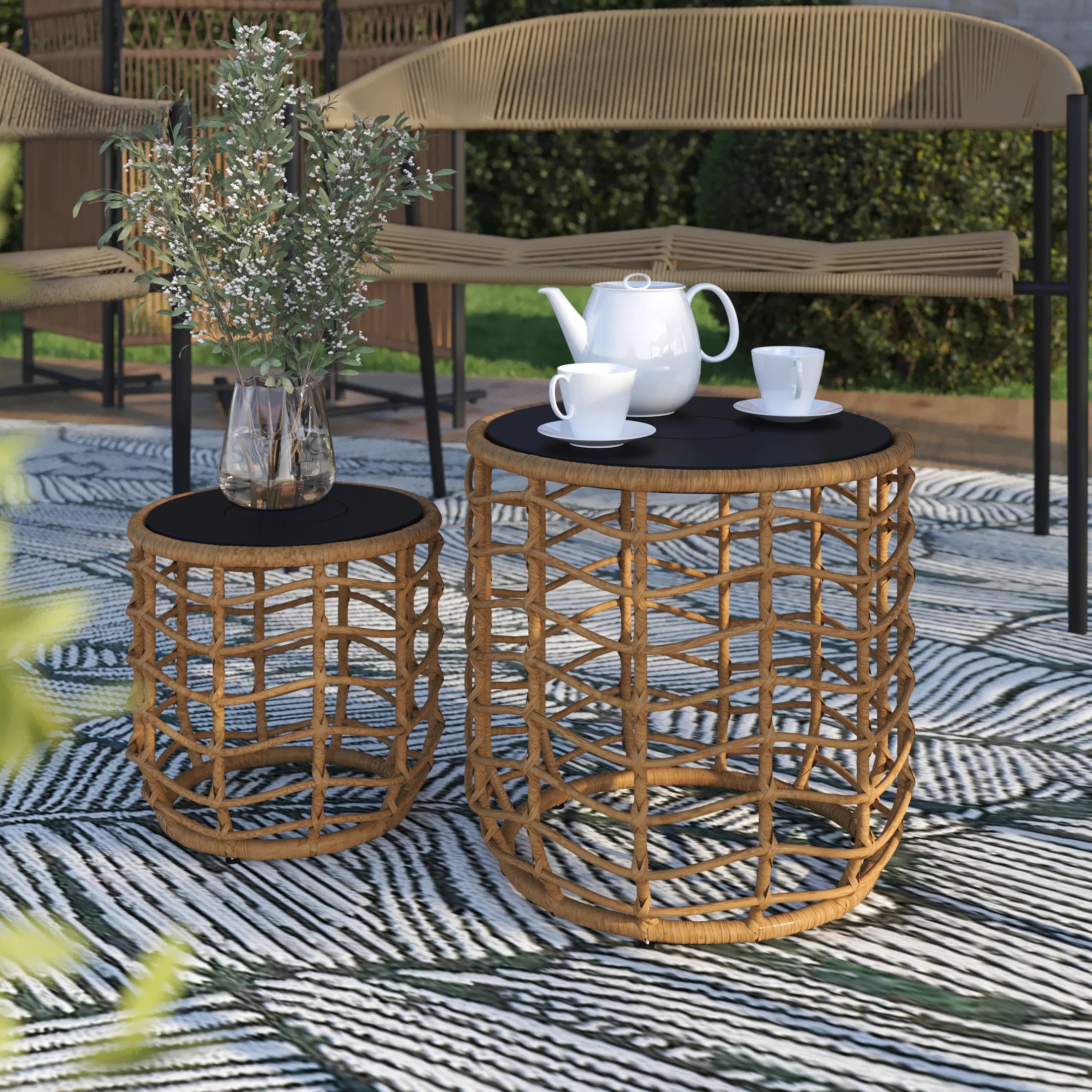HOMETRENDS Maréla 2-Piece Wicker Outdoor Side Table Set with Solar Lights | Walmart (CA)