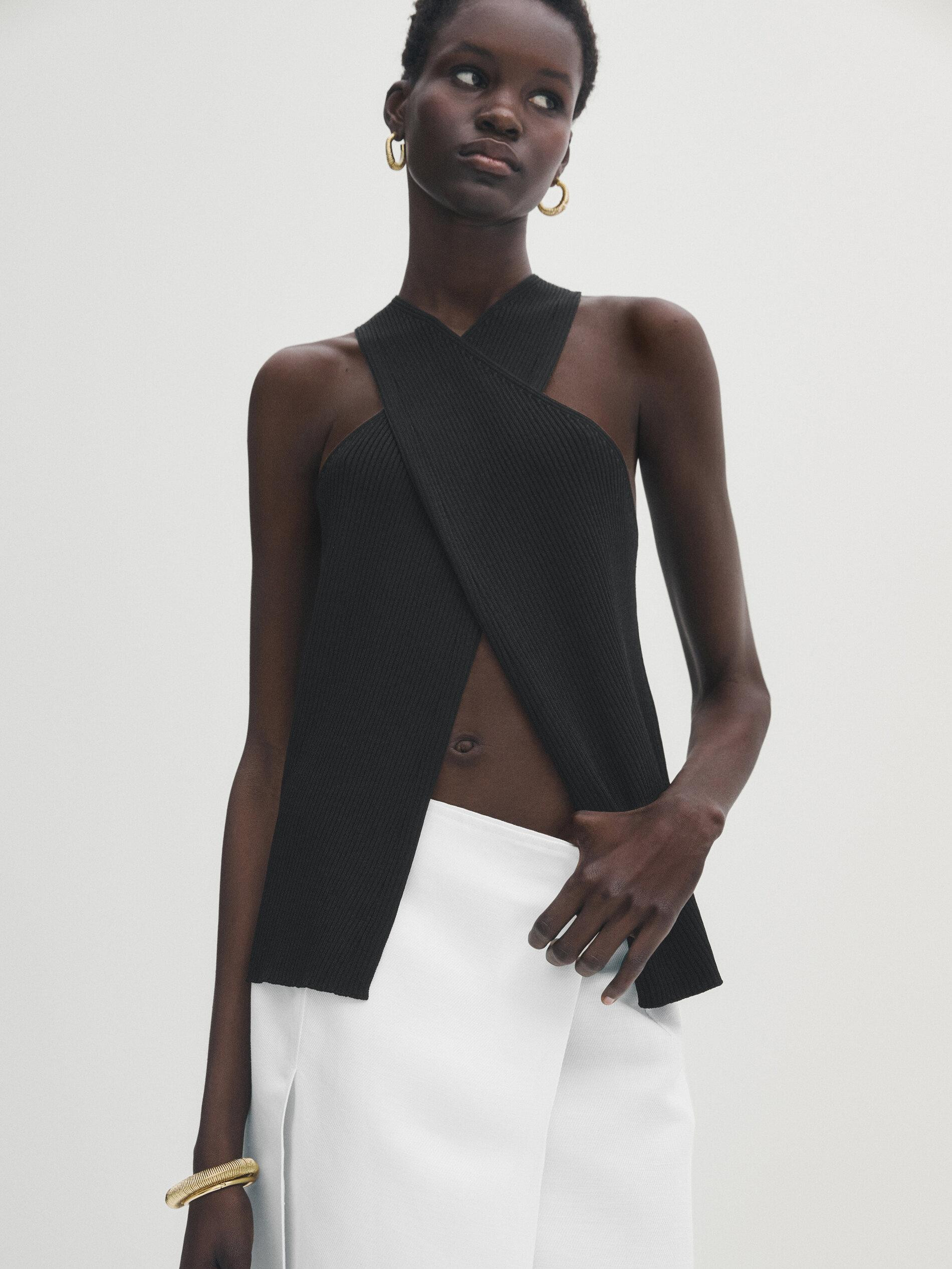 Ribbed wrap top | Massimo Dutti US