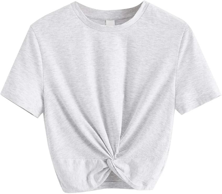 MakeMeChic Women's Summer Crop Top Solid Short Sleeve Twist Front Tee T-Shirt | Amazon (US)