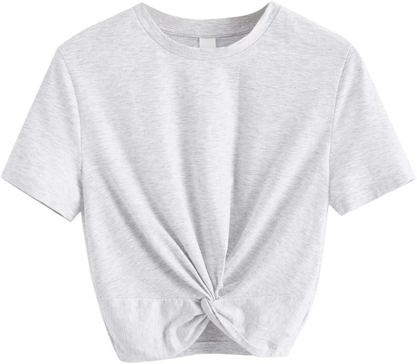 MakeMeChic Women's Summer Crop Top Solid Short Sleeve Twist Front Tee T-Shirt | Amazon (US)