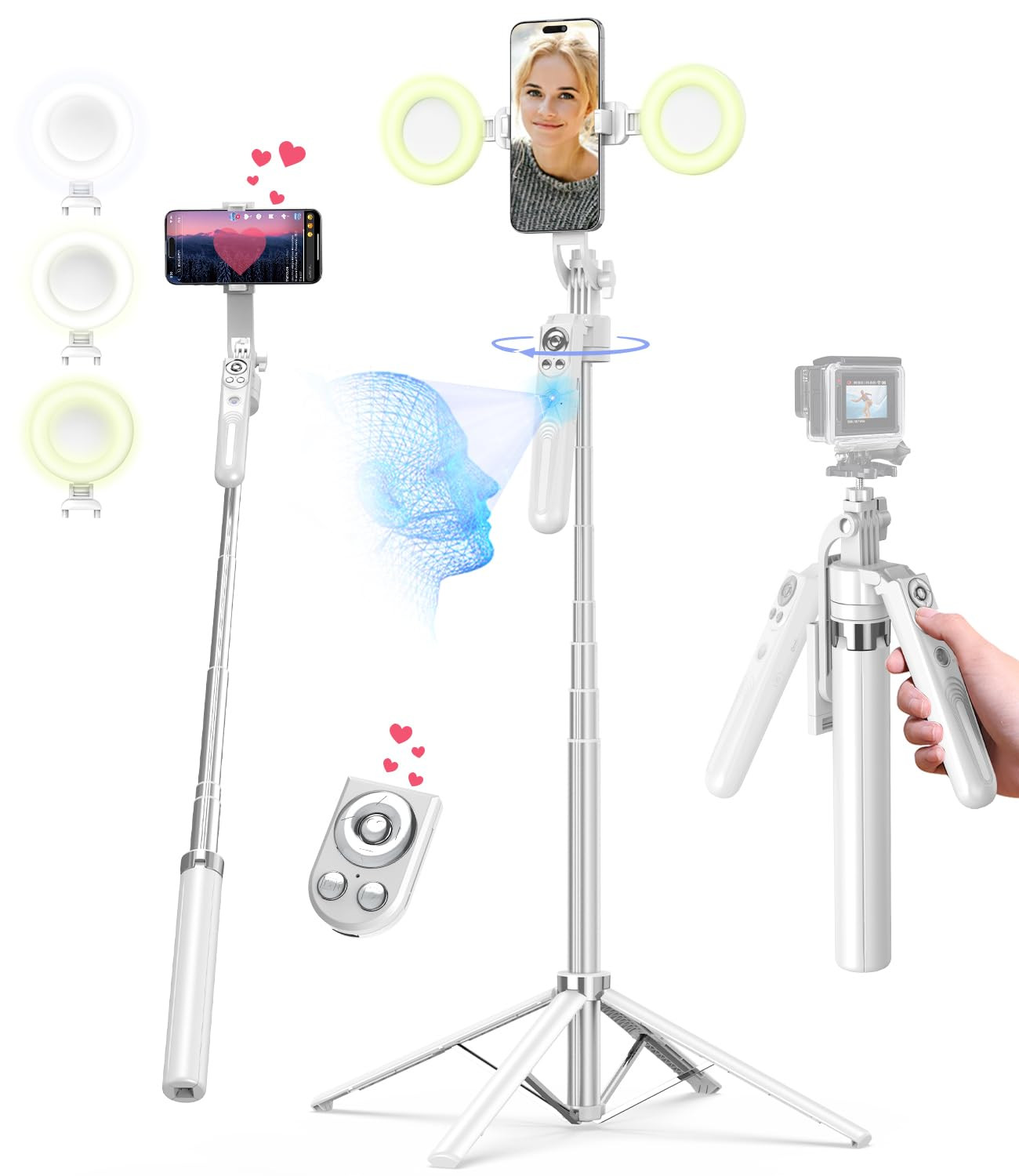 71” Auto Face Tracking Tripod for iPhone with Light,360° Rotating Phone Stand with Rechargeabl... | Amazon (US)