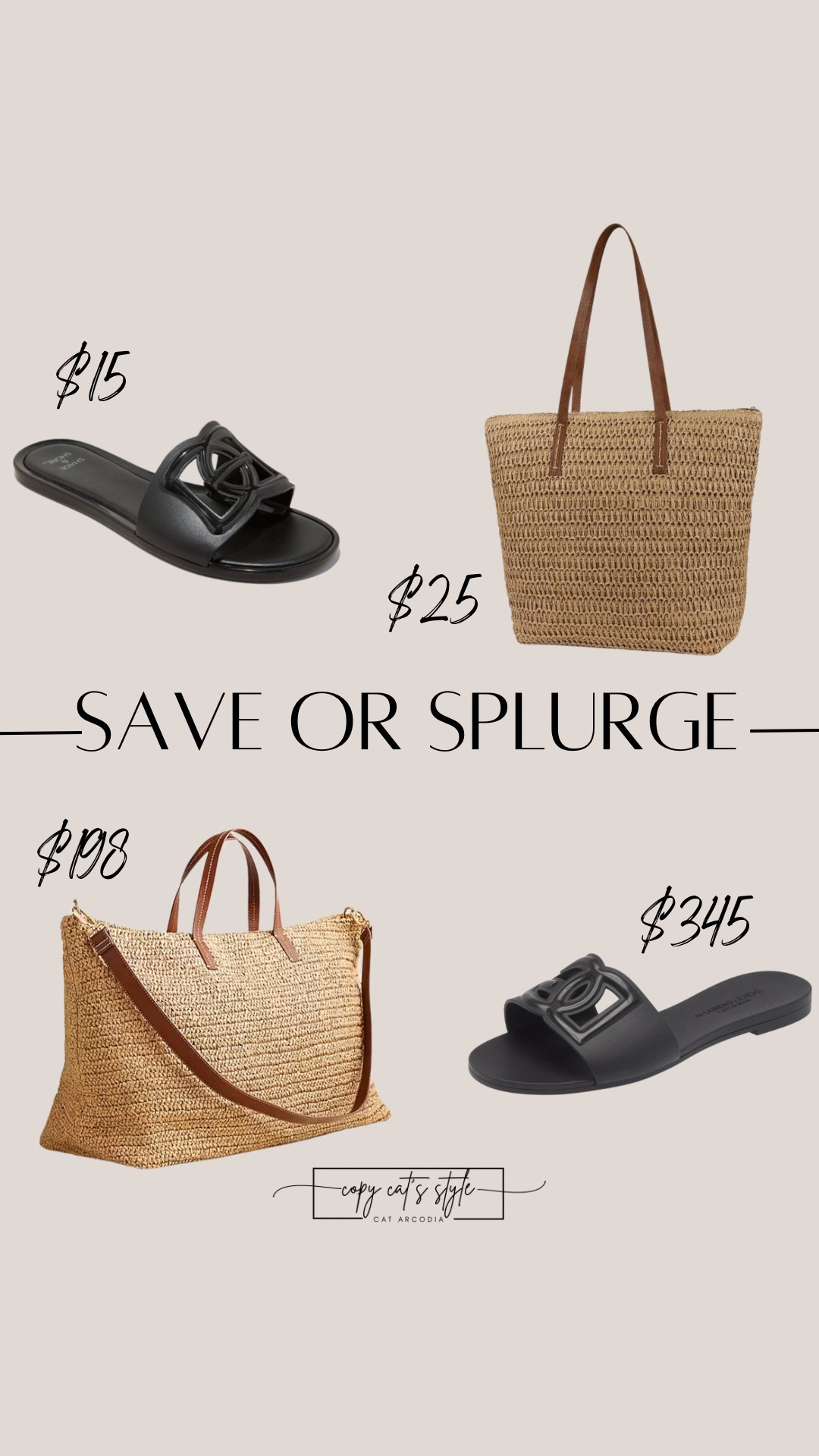Save or splurge on sandals, large straw beach totes. Target sandals, Gucci sandals, beach totes. 

#LTKStyleTip #LTKShoeCrush #LTKFindsUnder50