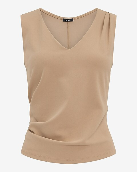 Studio Stretch Crepe V-neck Pleated Draped Tank | Express