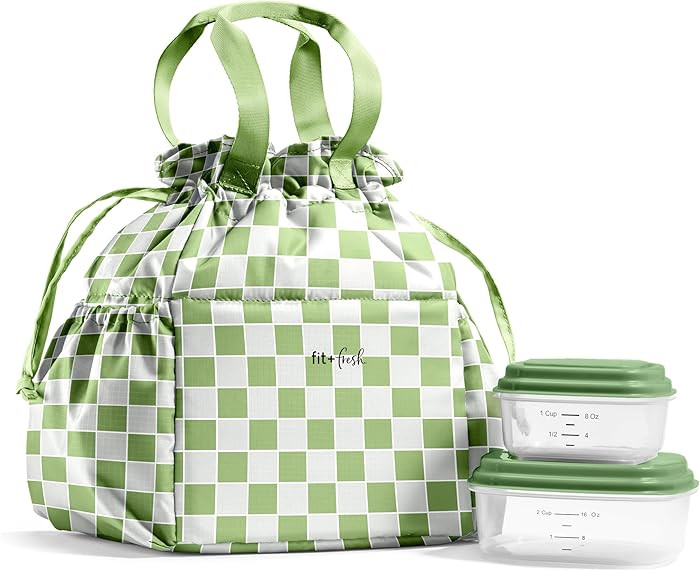 Fit & Fresh Cromwell Drawstring Lunch Bag for Women, Complete Lunch Set with 2 Containers, Stain-... | Amazon (US)