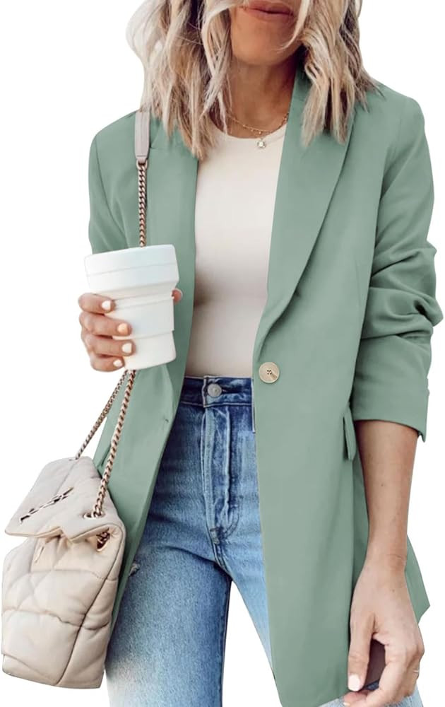 Womens 2024 Fashion Spring Lapel Collar Buttons Blazer Jackets for Women Business Casual | Amazon (US)