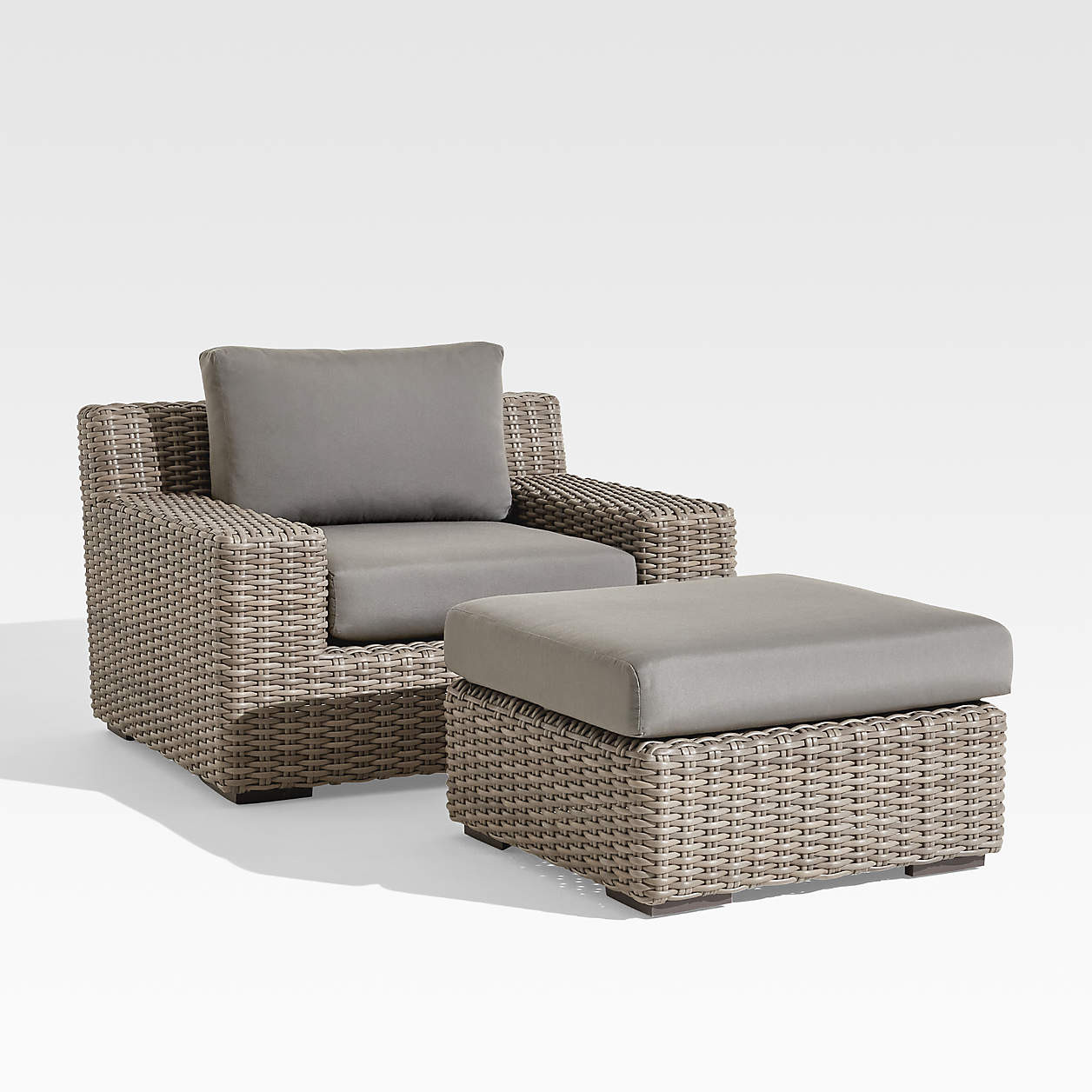 Abaco All-Weather Resin Wicker Outdoor Lounge Chair with White Sunbrella Cushions + Reviews | Cra... | Crate & Barrel