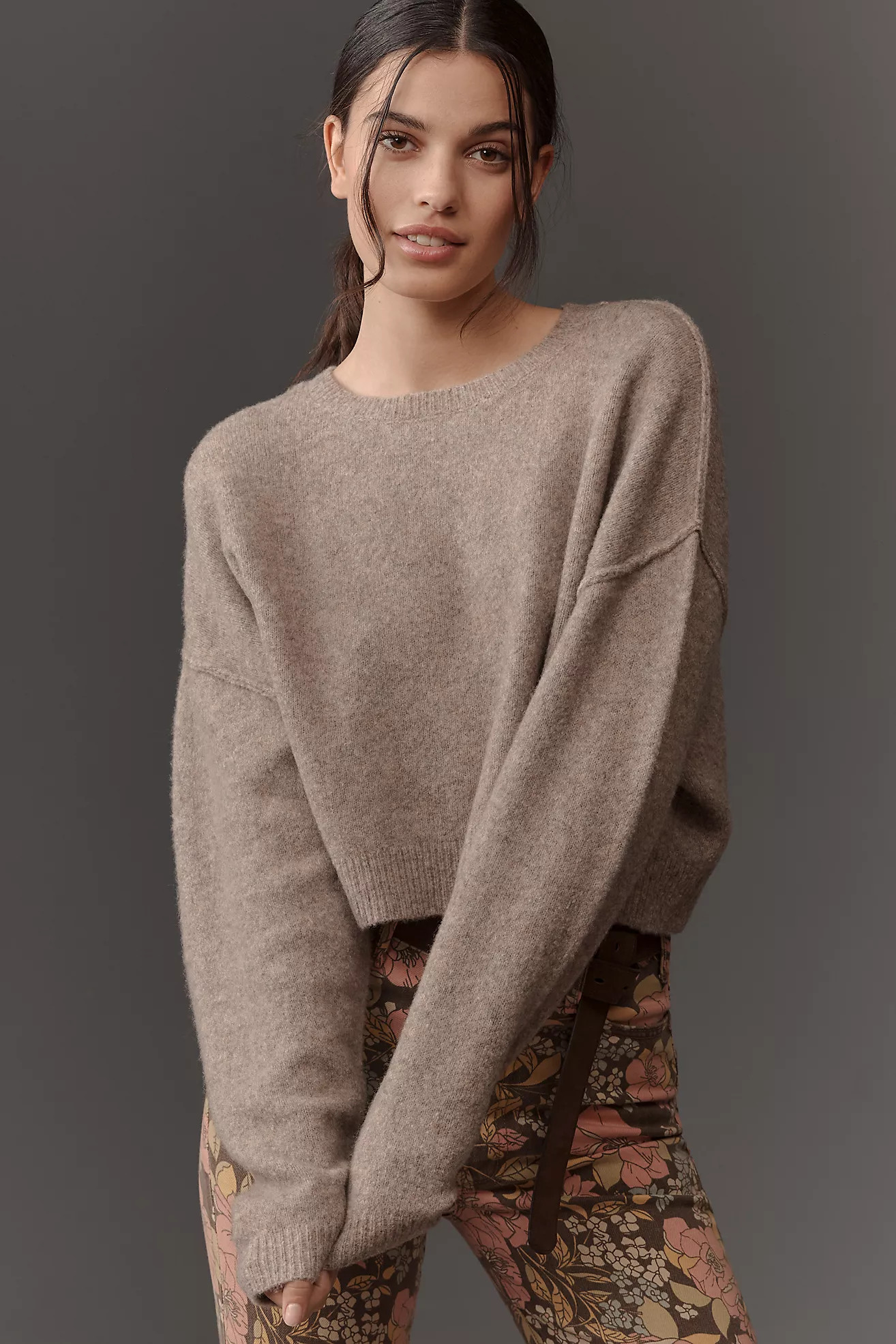 Pilcro Cropped Crew-Neck Oversized Sweater | Anthropologie (US)