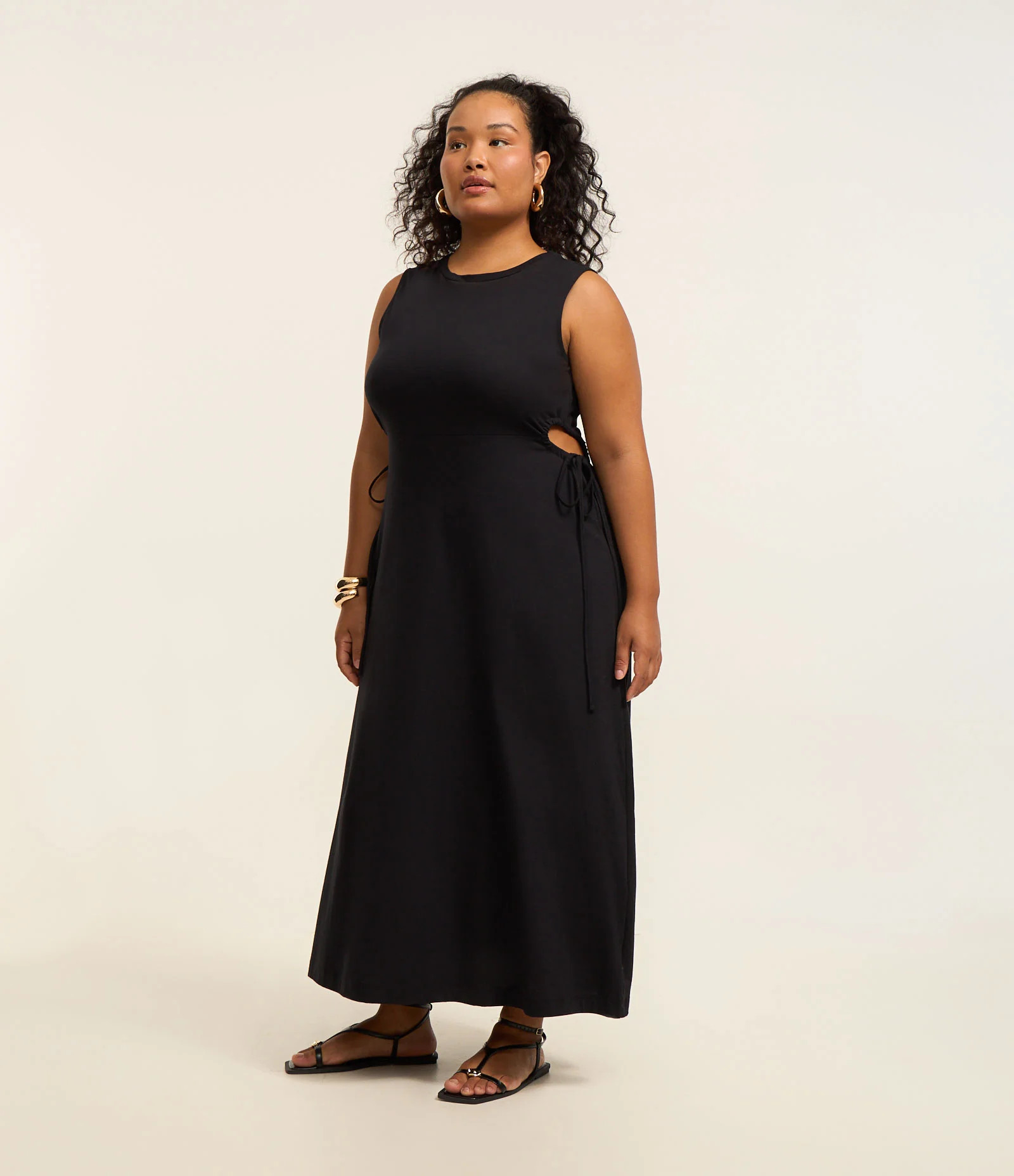 Vestido Midi Algodão com Recortes Laterais Curve & Plus Size Preto - Lojas Renner | Renner (BR)