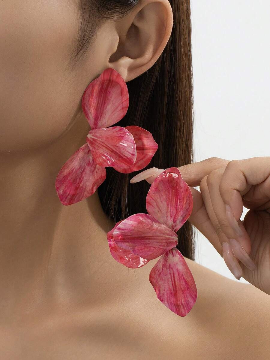 1 Pair Handpainted Enamel Drip Oil Tulip Golden Earrings, Surprise Gift For Daily Wear, Holidays,... | SHEIN