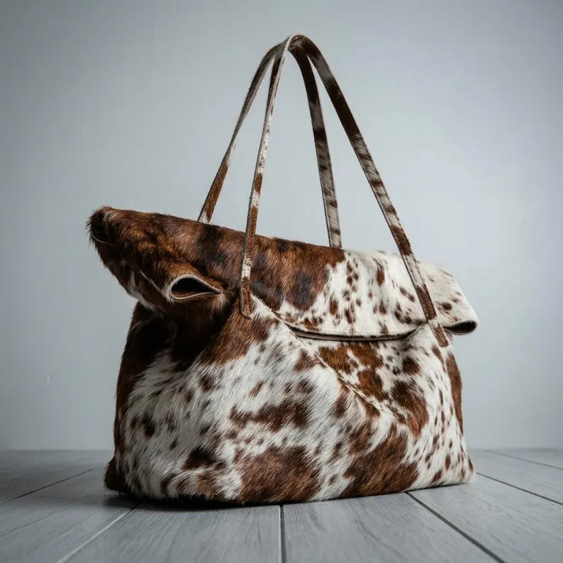 Brown And White Cowhide Foldover Slouchy Tote, Soft Hair On Hide Leather Shoulder Bag, Western Bo... | Etsy (Global)