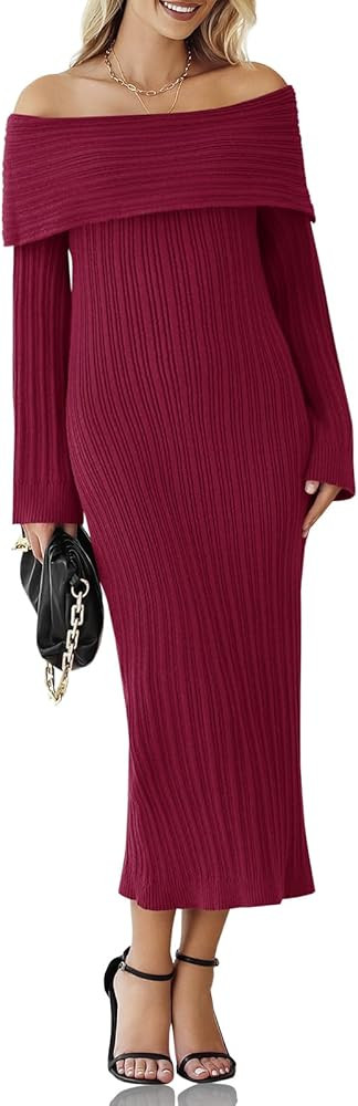Saodimallsu Womens Off Shoulder Maxi Sweater Dress Long Sleeve Bodycon Sexy Elegant Cocktail Part... | Amazon (US)