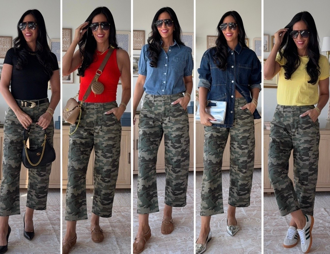 5 ways to wear these amazing Target Camo slightly barrel pants. I sized up for a relaxed fit. 
All tops are a small 

#LTKU #LTKSaleAlert #LTKFindsUnder50