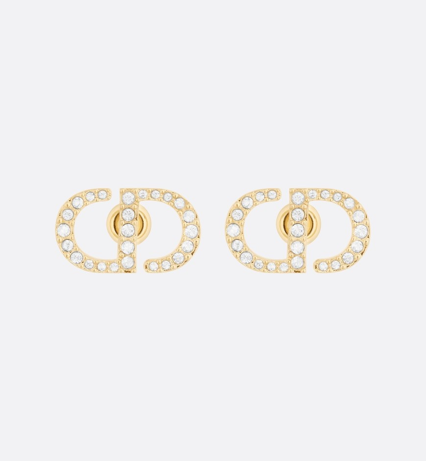 Petit CD Stud Earrings Gold-Finish Metal and White Crystals | DIOR | Dior Beauty (US)