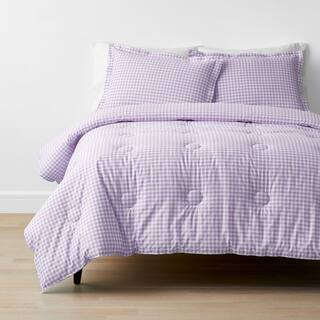 Company Kids Gingham Lilac Twin/Twin XL Organic Cotton Percale Comforter | The Home Depot