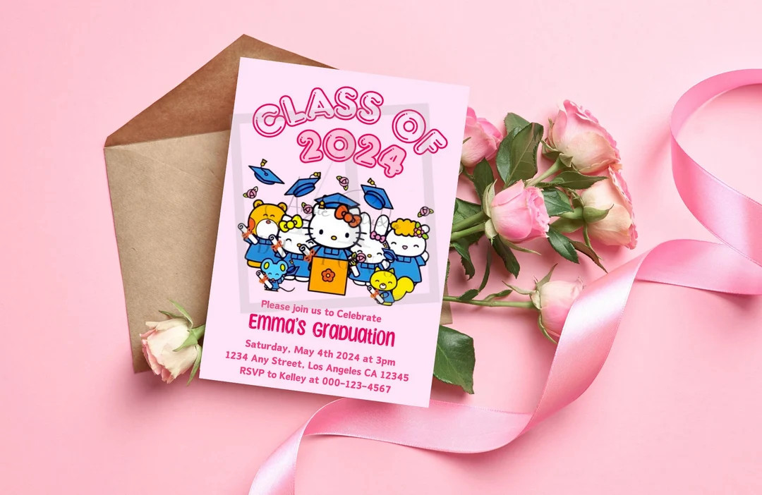 Kitty and Friends Invitation, Graduation Party Invitation, Graduation 2024 Invitation, Cute Kitty... | Etsy (US)