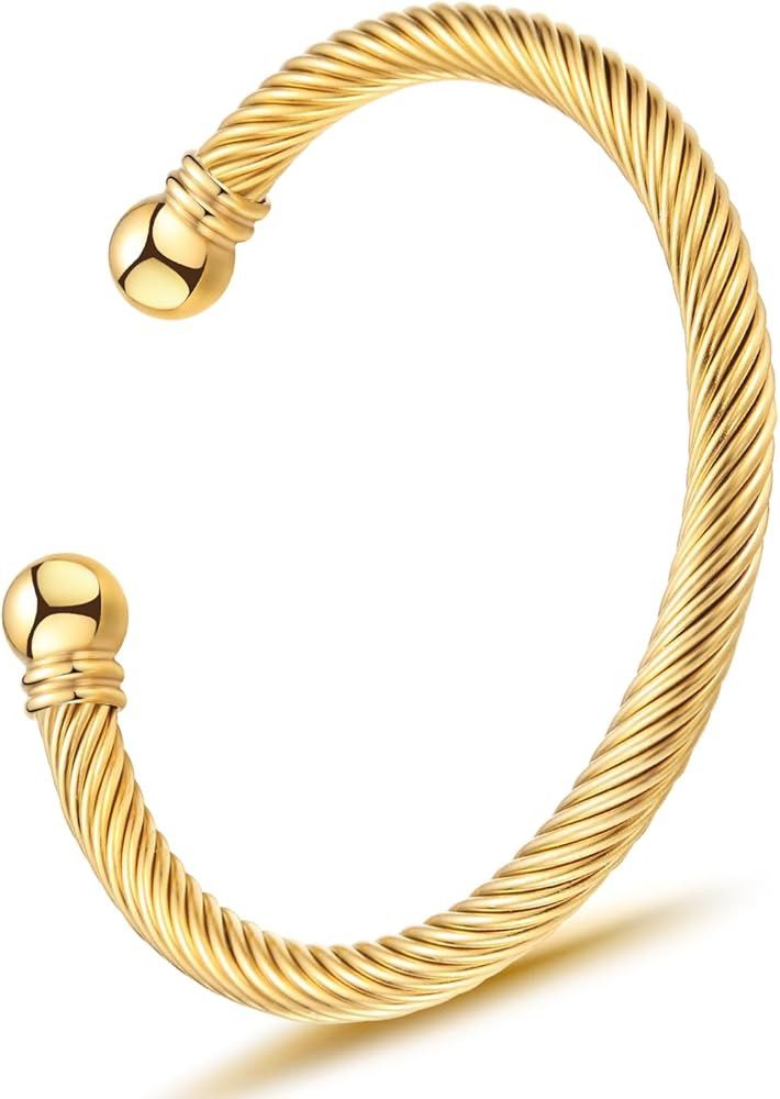 Stainless Steel Twisted Cable Wire Bracelets Adjustable Open Cuff Bangle Bracelet Vintage Jewelry... | Amazon (US)
