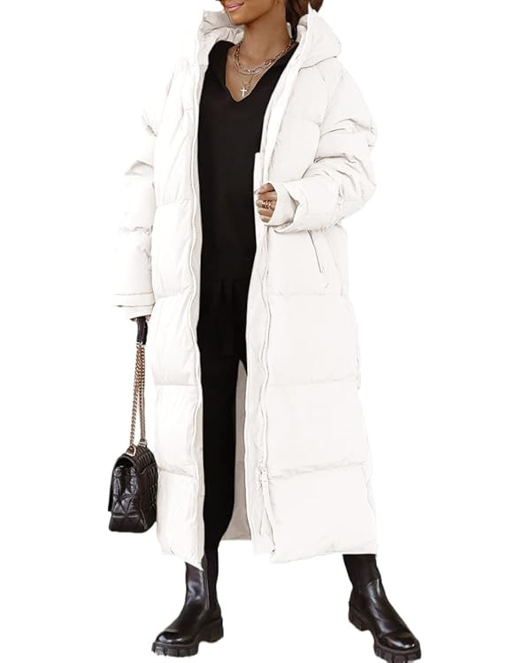 Shanfetl Women Long Quilted Coat Hooded Maxi Length Long Sleeve Puffer Jacket Padded Coat Winter ... | Amazon (US)