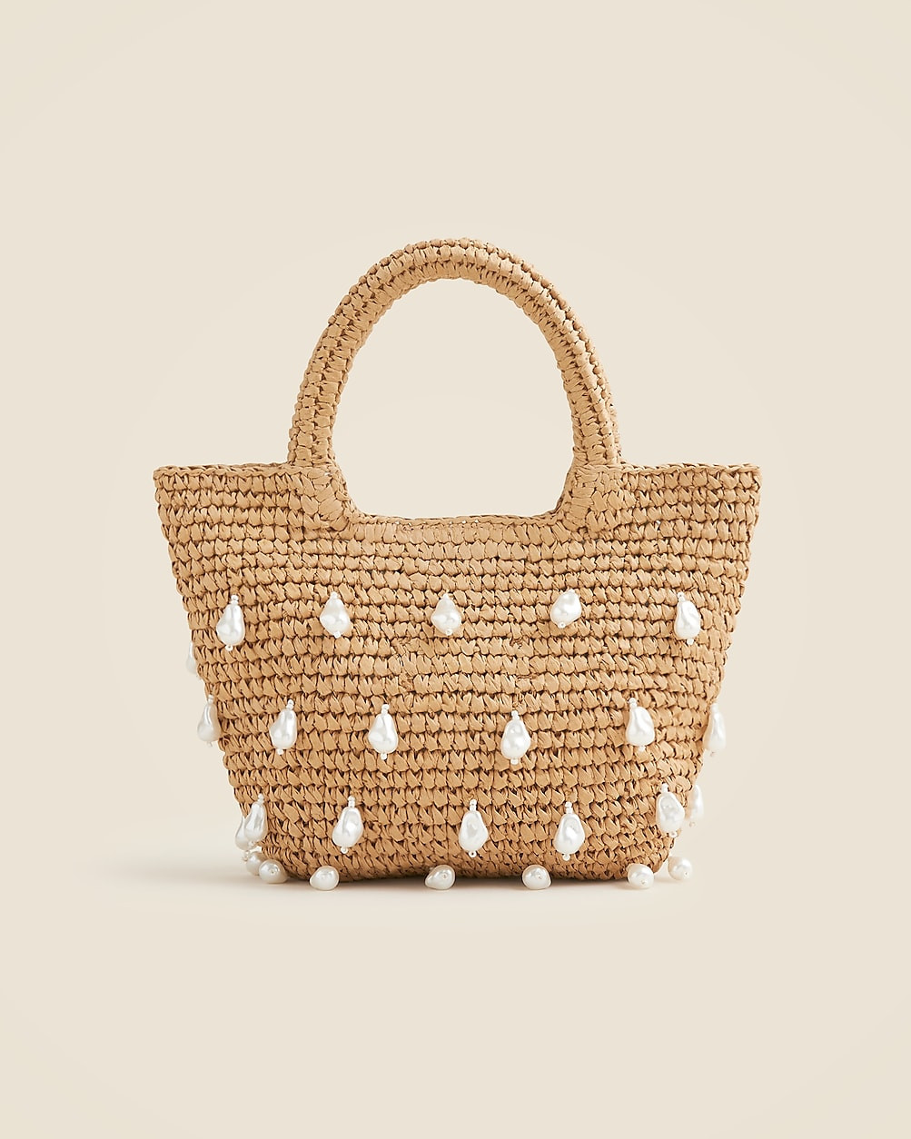 Handknotted top-handle straw bag with baroque pearls | J. Crew US