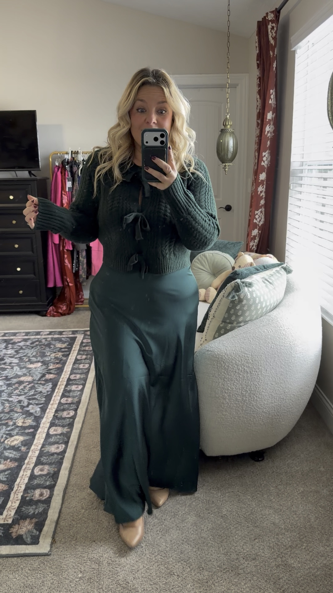 Emerald on emerald for liiiiife! This bow tie front sweater is SO soft! It’s from Target & the satin maxi skirt is from Shein! Wearing my true lg in both. I also linked the rest of my Shein order keepers here too! Don’t be afraid of Shein, free returns! But I am doing the leg work for you & sharing the wins from my orders! 

#LTKHoliday #LTKMidsize #LTKFindsUnder50