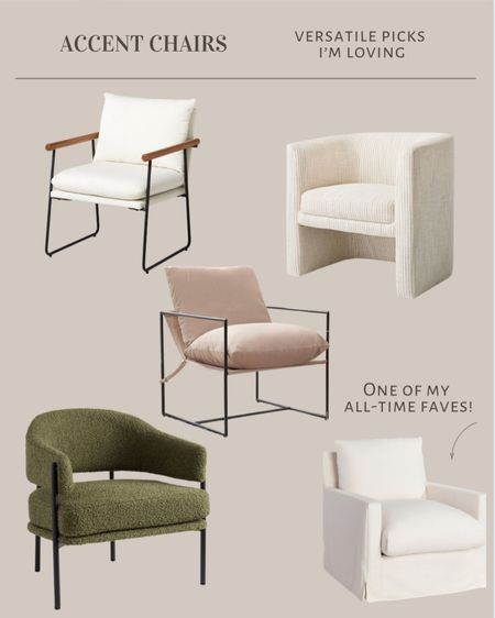 Accent chairs in varying styles, colors and price points! 

#LTKfindsunder100 #LTKhome #LTKsalealert