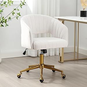 Desk Chair with Wheels, Velvet Home Office Chair, Swivel Armchair Gold Base, Upholstered Modern A... | Amazon (US)