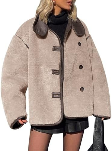 Tankaneo Womens Faux Fur Jackets Warm Winter Casual Button Down Stand Collar Long Sleeve Shaggy O... | Amazon (US)