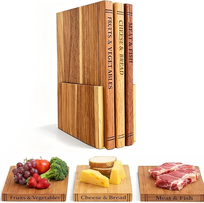 3-Piece Book-Shaped Cutting Board Set - Food Safe, Non-Slip Chopping Boards for Kitchen Organizat... | Amazon (US)