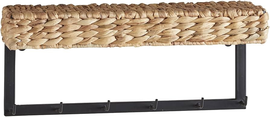 47th & Main Woven Wicker 6-Hook Iron Wall Shelf, 18 x 9-Inches, Water Hyacinth | Amazon (US)