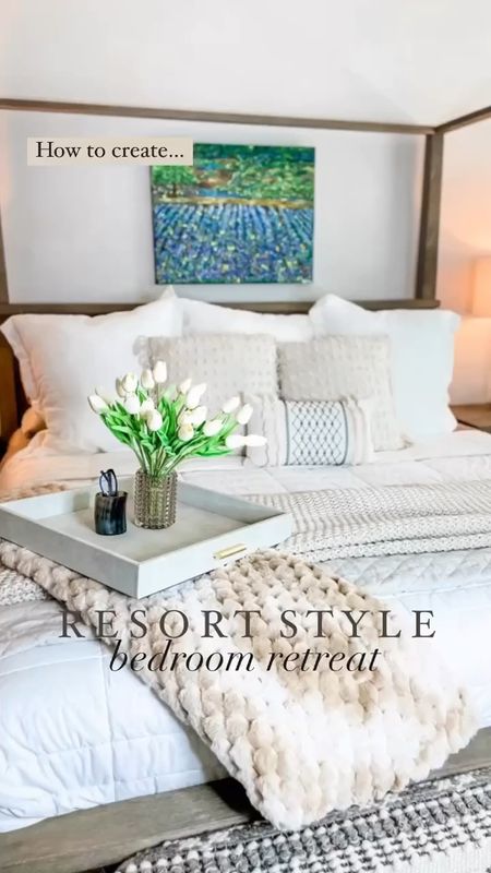 Master bedroom retreat comes together with a beautiful and inviting bed.  I love using fervent hues in a color palette, different textures and layering pieces.

#LTKFind #LTKstyletip #LTKhome