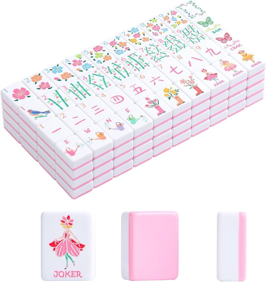 2026 American Mahjong Tile Set, 160 Pink Engraved Melamine Mahjong Tiles with Mahjong Tiles Bag a... | Amazon (US)