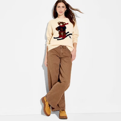 Women's Crewneck Pullover Heritage Novelty Sweater - Wild Fable™ Off-White Bears S | Target