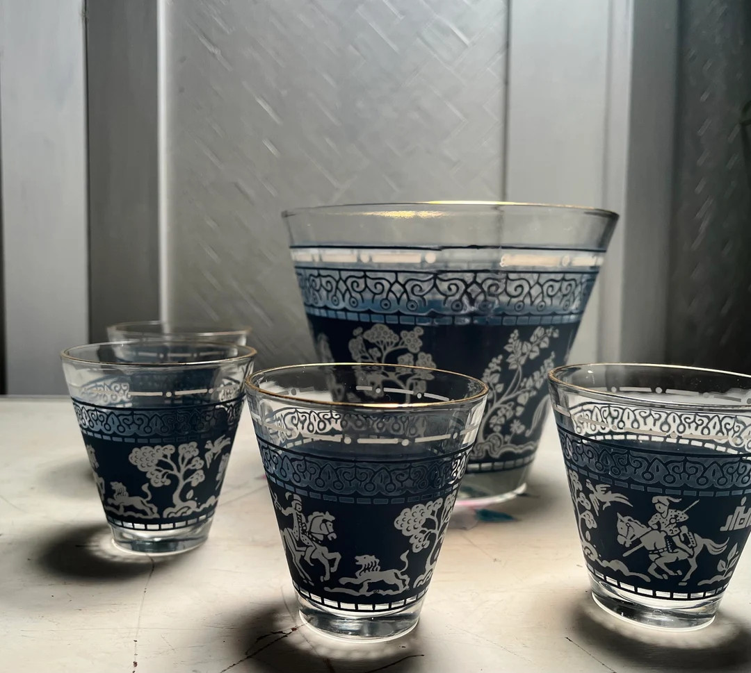 Vintage Jeanette Ice Bucket and Glasses Blue Cocktail Set - Etsy | Etsy (US)