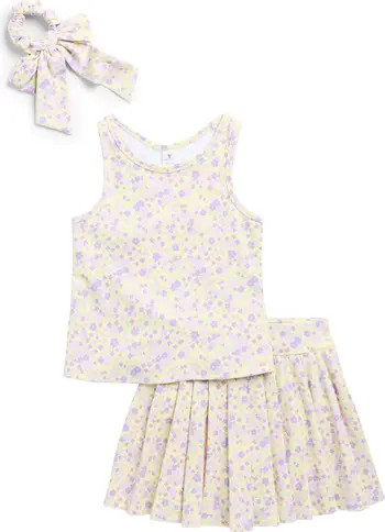 YOGALICIOUS Kids' Floral Tank, Pleated Skort & Bow Scrunchie Set | Nordstromrack | Nordstrom Rack