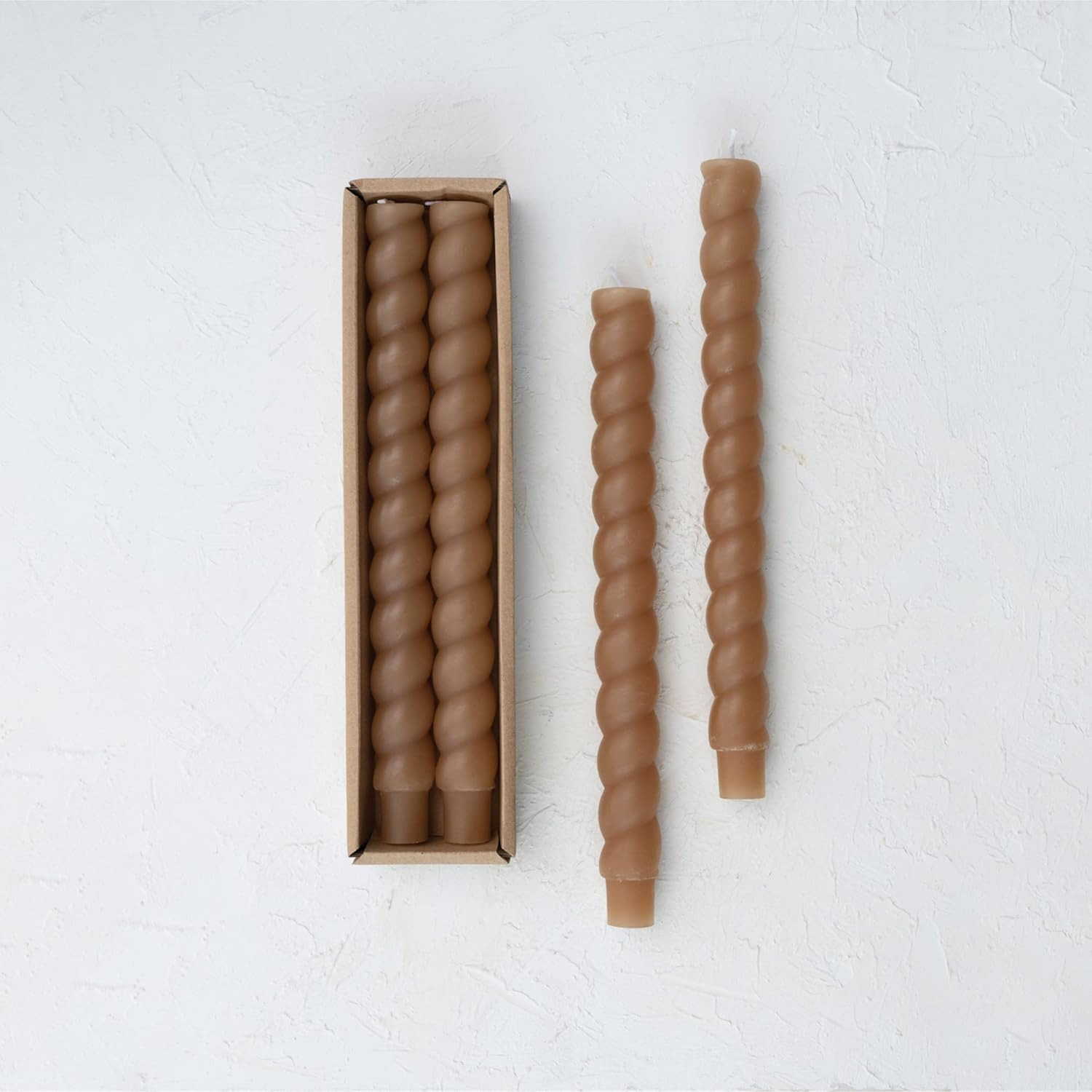 Creative Co-Op Unscented Twisted Taper Box, Set of 2, Cappuccino Candles, 2" L x 1" W x 10" H, Br... | Amazon (US)