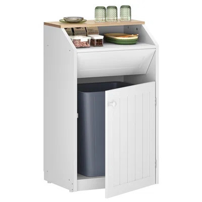 Trash Cabinet, Freestanding Trash Can Cabinet, Wooden Recycling With Flip Door, Hidden Kitchen Garbage Can, 10 Gallon , White | Wayfair North America