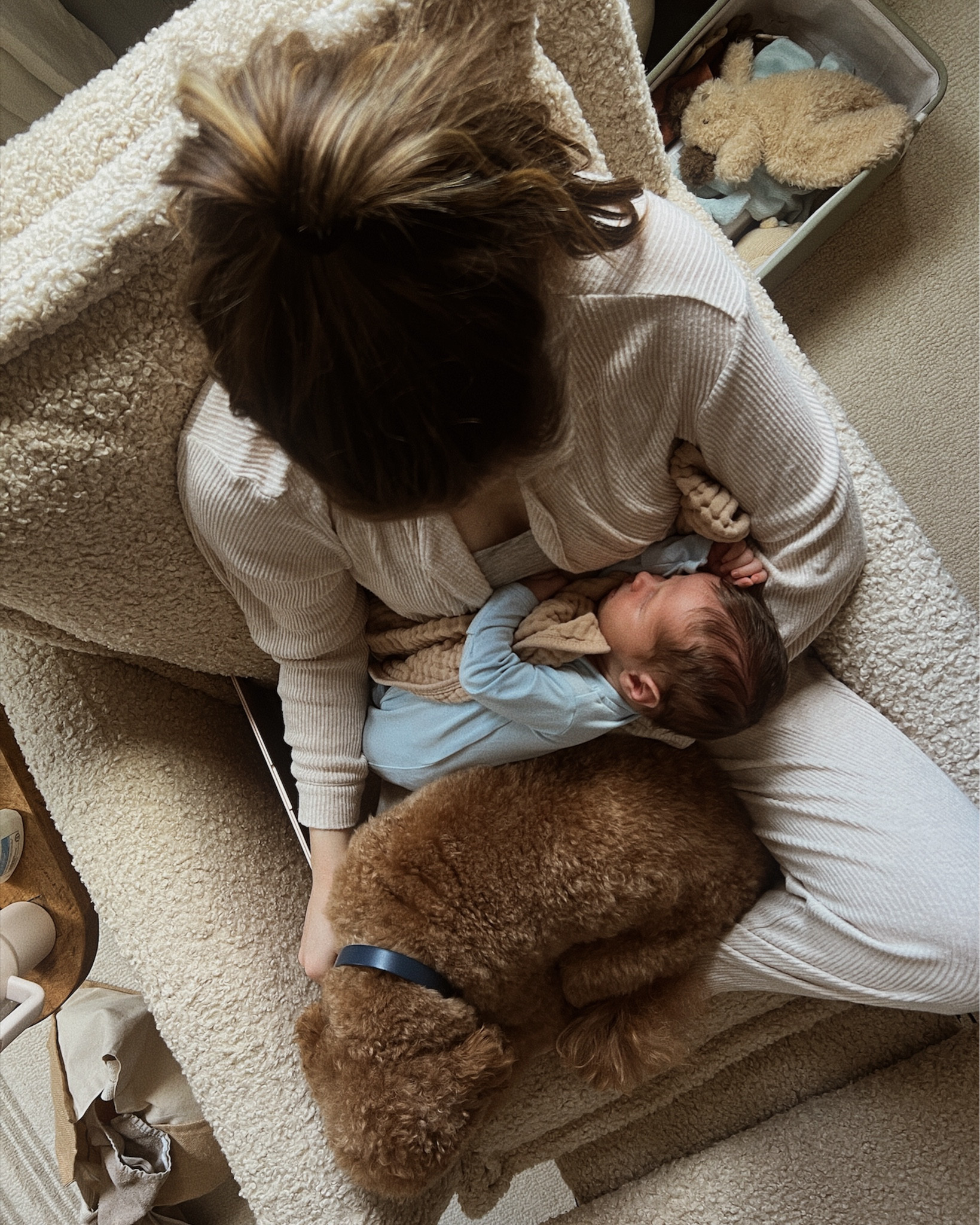 6 weeks with Rhys! We love snuggling in our glider - it’s so cozy I easily sit through 3 hour naps with him! In my coziest post partum outfit and his cozy bamboo sleeper -  we are all set! Post partum, newborn 

#LTKHome #LTKBaby