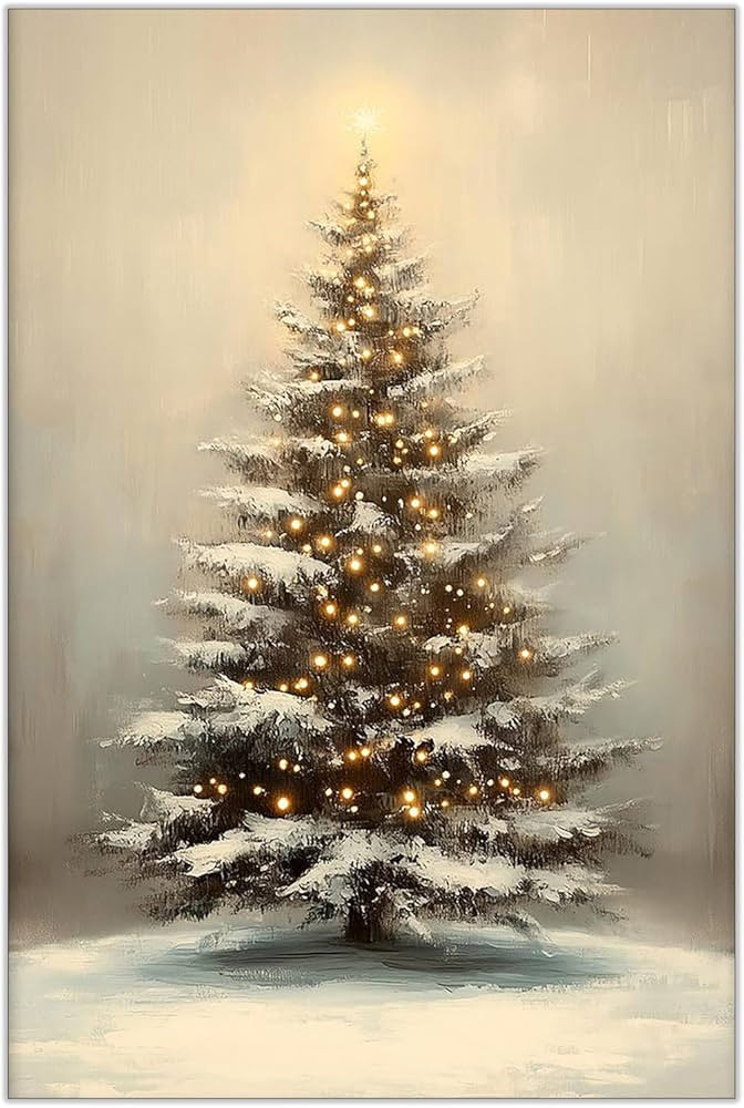 Vintage Lighted Winter Pine Botanical Aesthetic Posters Christmas Pine Tree Canvas Wall Art Rusti... | Amazon (US)