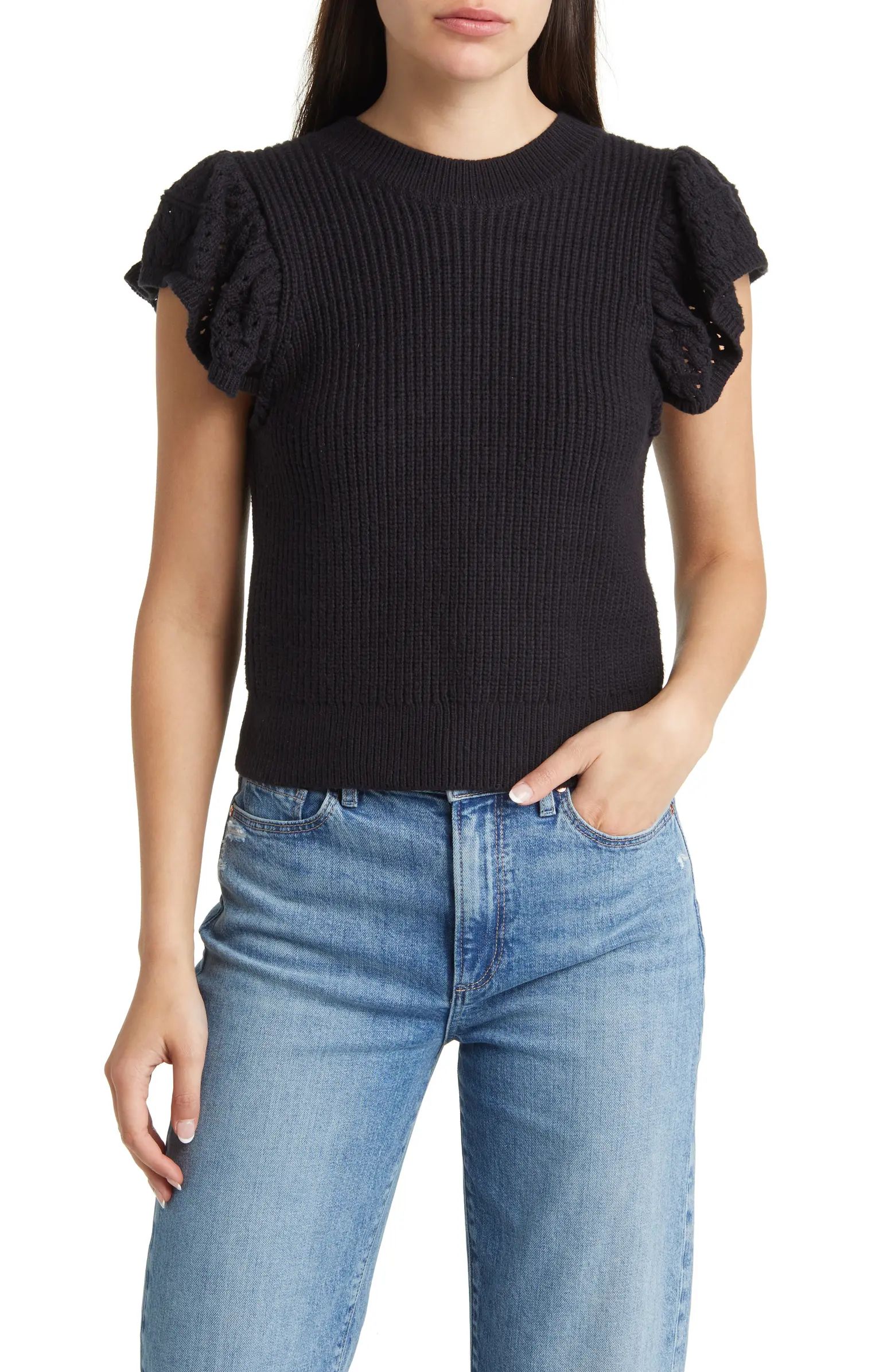 Penelope Mix Stitch Short Sleeve Cotton Blend Sweater | Nordstrom