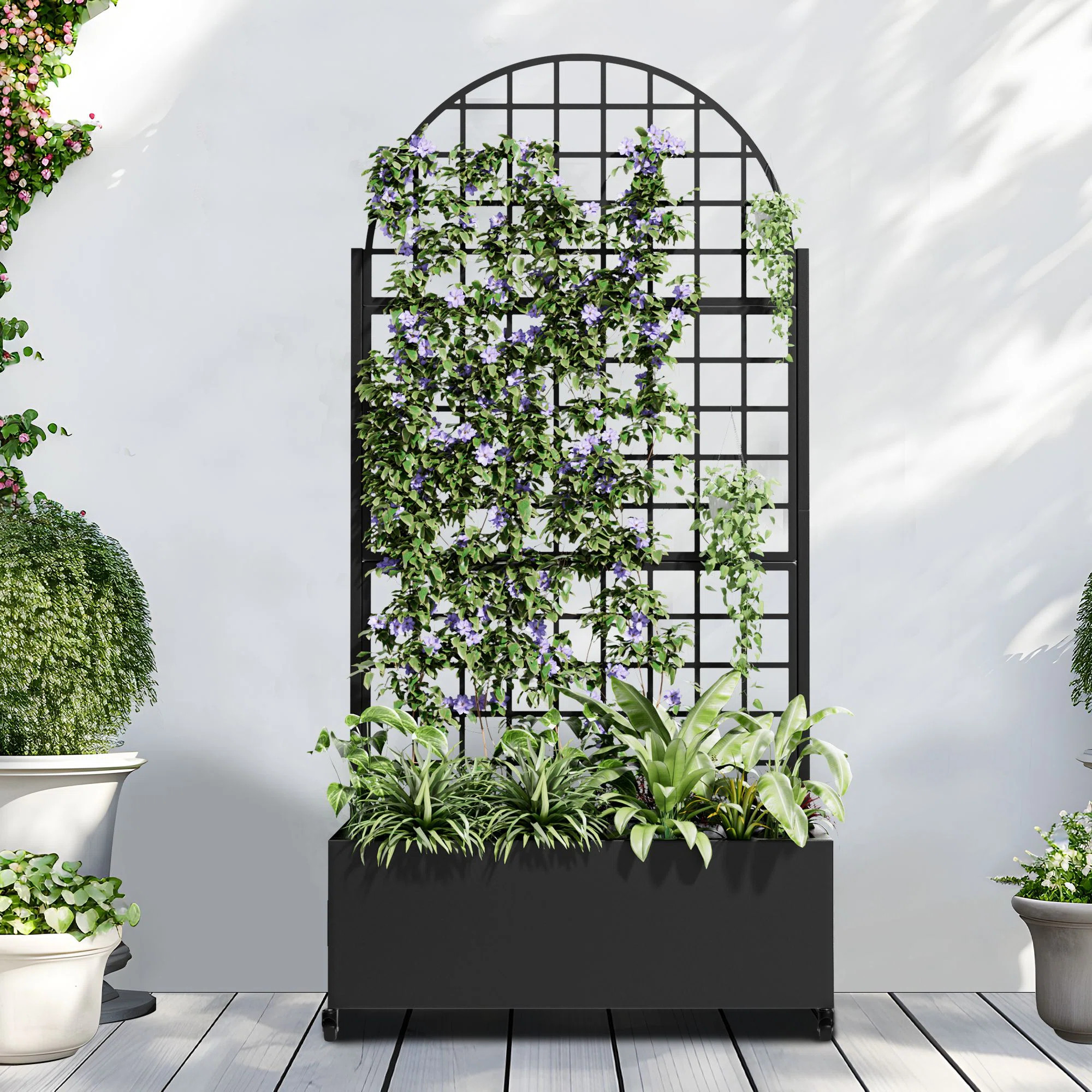 73"H×35"W Arch Metal Planter Box with Trellis with Wheels | Wayfair North America