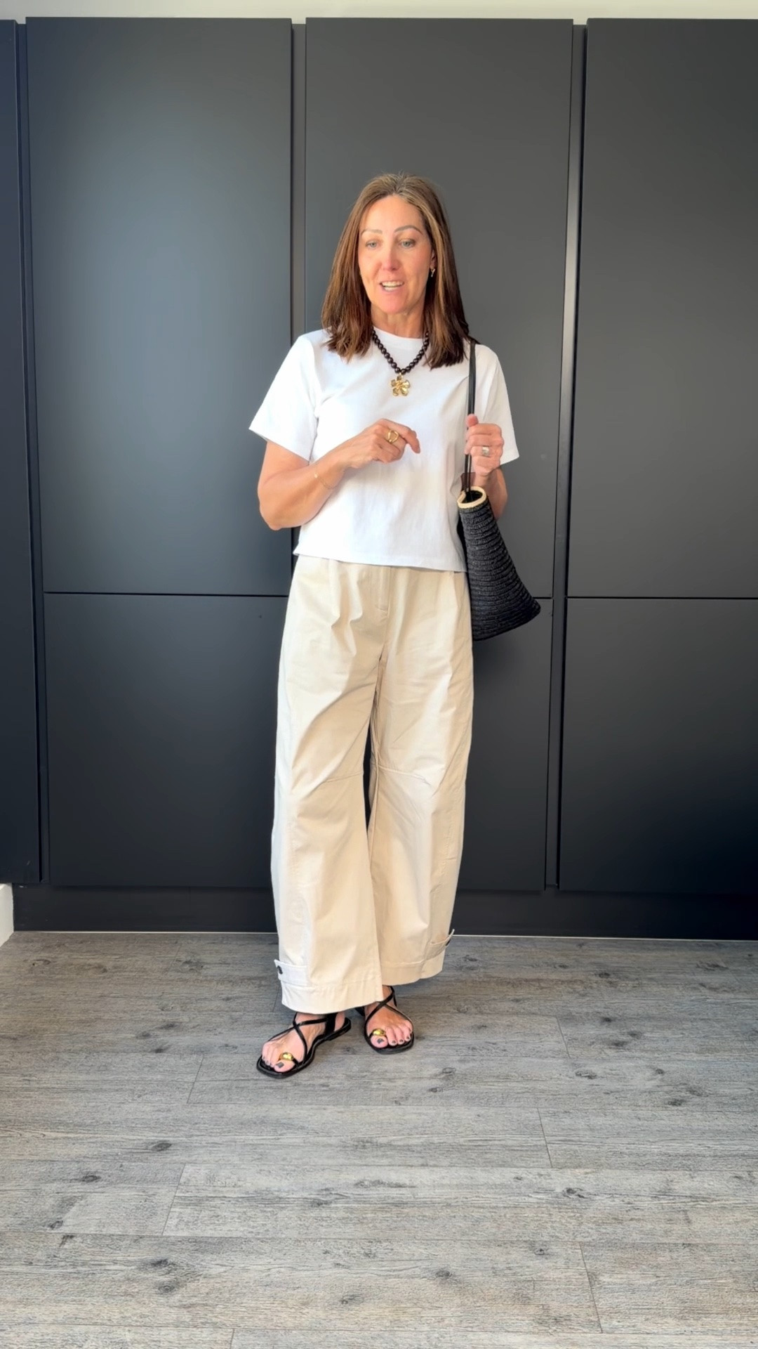 Ice cream outfit for a hot day. I really like the shape and colour of these trousers and adjustable hem is a detail I love. They also come in rich khaki. 
I’m in a M tee and small trousers x

#LTKsummer #LTKspring