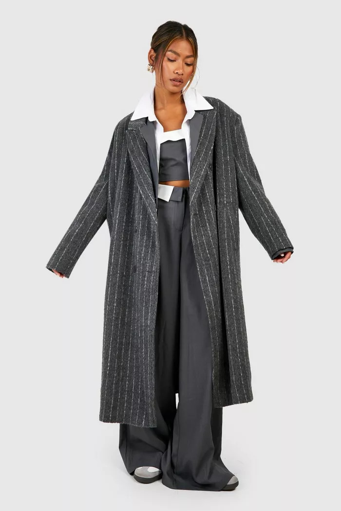 Pinstripe Oversized Coat | boohoo (US & Canada)