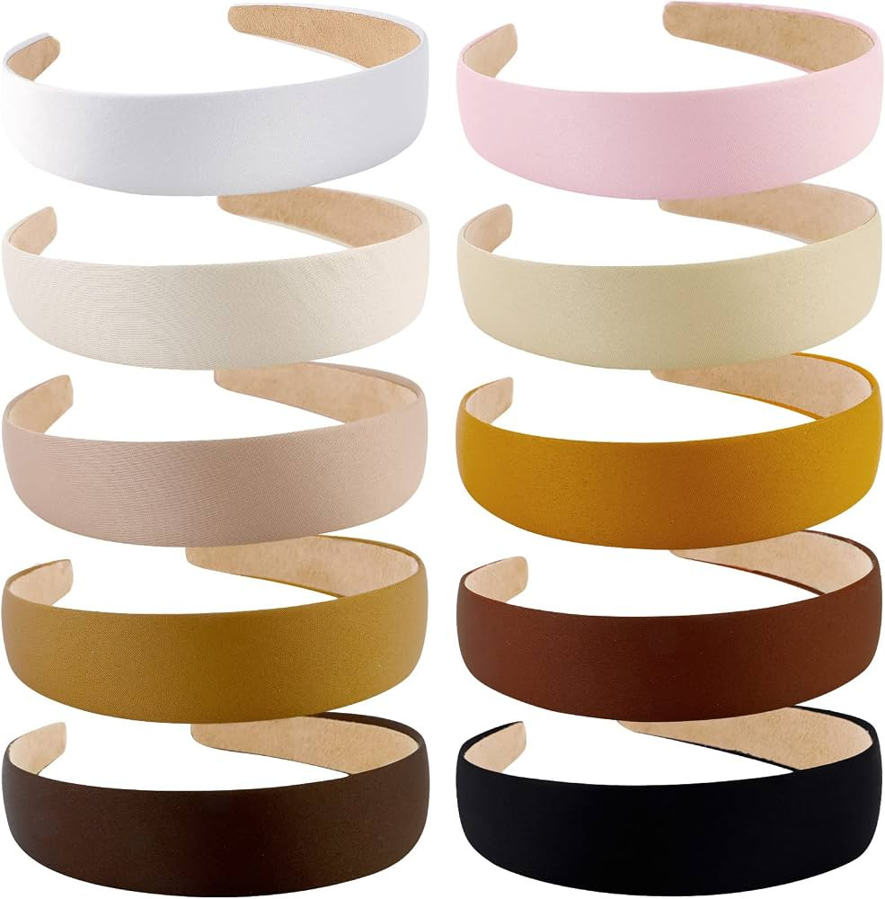 Wecoe Satin Headbands for Women and Girls - 10 Pack 1.3 Inch Wide Non-Slip Fashion Headbands in N... | Amazon (US)