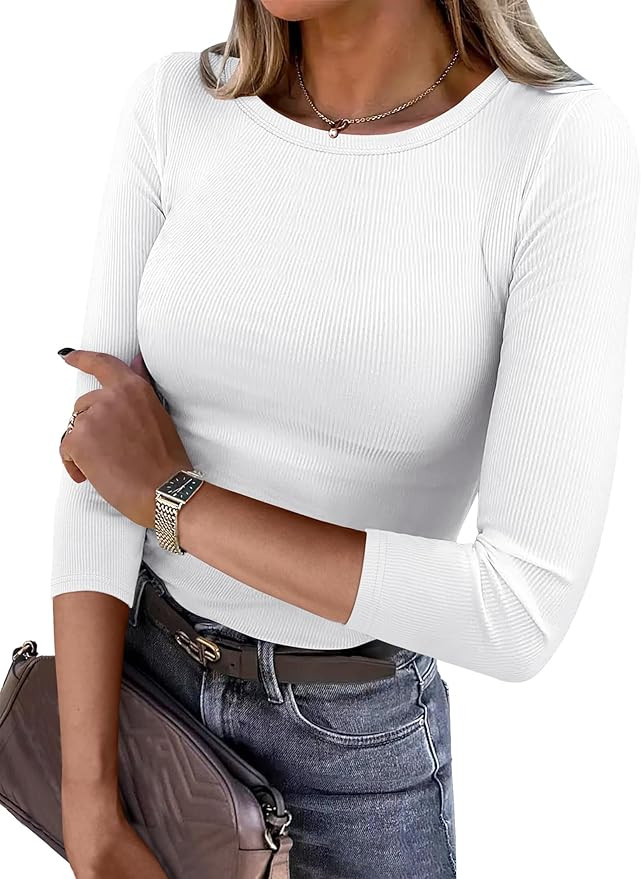 ANRABESS Womens 3/4 Long Sleeve Tops Ribbed Knit Slim Fitted Shirts Basic Tee Fall Outfits 2025 F... | Amazon (US)