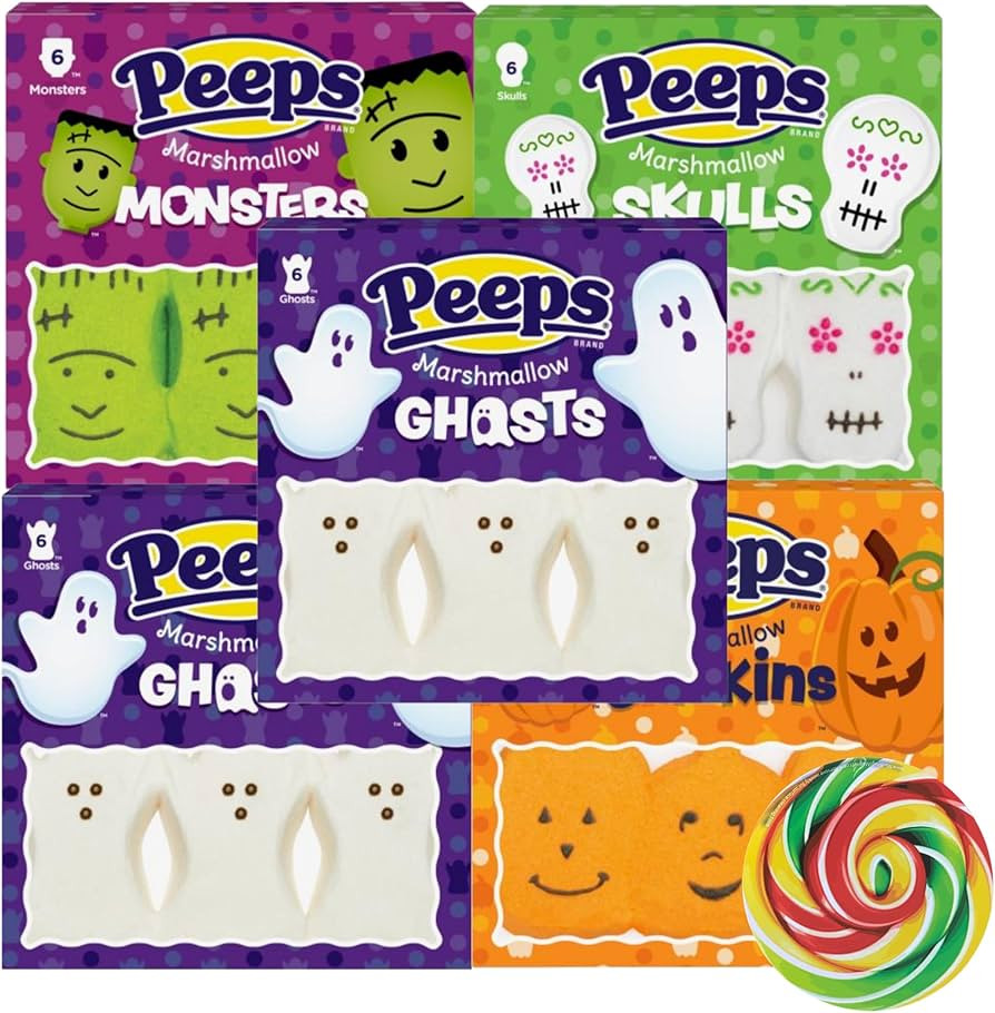 Halloween Peeps Marshmallows Candy, Spooky Shaped Assortment, Ghosts, Pumpkins, Skulls, and Monst... | Amazon (US)